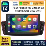 7 pouces carplay autoradio pour peugeot 107 / citroen c1 / toyota aygo android 2 + 64gb junsun