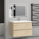 Aica sanitaire - 79(l)x44. 5(w)x52(h)cm meuble salle de bain naturel avec 2 tiroirs  une fermeture amortie ...