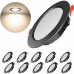 7w spot led encastrable noir extra plat 10 pack, ip44, 3000k blanc chaud, d�coupe 8 - 9cm, rond plafond ...