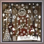 84 stickers noel fenetre electrostatique, 9 feuilles blanche boule et village de no�l r�utilisable decoration ...