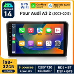 9 pouces carplay autoradio pour audi a3 2003 - 2013 android 1 + 32gb junsun