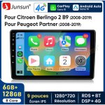 9 pouces carplay autoradio pour citroen berlingo2 b9 2008 - 2019 android 6 + 128g junsun