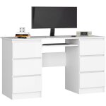 Bureau d'ordinateur akord a11 blanc 135 cm 6 tiroirs faade blanche 135x50x77 cm