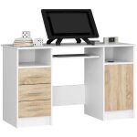 Akord ? bureau enfant blanc 124x52x74 cm ? 1 porte, 3 tiroirs, 5 �tag�res ? panneau lamin� respectueux ...