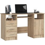 Akord - bureau d'ordinateur ana chne sonoma 124 cm 1 porte 3 tiroirs faade chne sonoma 5 tagres ...