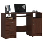 Akord - bureau d'ordinateur ana weng 124 cm 1 porte 3 tiroirs faade weng 5 tagres 124x52x74 cm