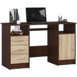 Akord - bureau d'ordinateur ana weng 124 cm 1 porte 3 tiroirs faade chne sonoma 5 tagres 124x52x74 ...