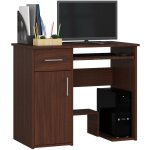 Abamihome - bureau d'ordinateur akord jay weng� 90 cm 1 porte 1 tiroir fa�ade weng� 3 �tag�res 90x50x74 ...