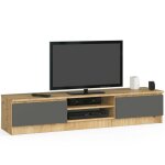 Akord - meuble tv pour salon chne artisan 160 cm 2 portes faade gris graphite 2 tagres 160x40x33 ...