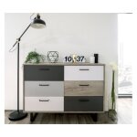 Buffet 118x35 cm avec structure chne clair et six tiroirs multicolores - chioggia