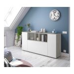 Abitare - buffet 150x41x76 cm blanc mat et effet bton avec 3 portes ? empoli