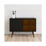 Abitare - buffet salon noir mat et noyer avec deux portes et deux tiroirs 101 x 40 cm - longarone