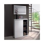Abitare - meuble entrée 79x25x108h cm avec range - chaussures et miroir, blanc brillant gris cendré - ... Abitare - meuble entrée 79x25x108h cm avec range - chaussures et miroir, blanc brillant gris cendré - ...