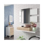 Abitare - meuble d'entre suspendu 75x29x20 cm blanc mat et chne canadien avec miroir et tiroir - bari ...