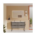 Meuble de salle de bain sur pied 120 cm fum� sabl� avec vasque - reims - fum�e 120 cm avec miroir et ...