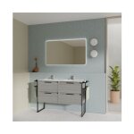 Abitare - meuble de salle de bain sur pied 120 cm gris sabl avec vasque - reims - gris 120 cm avec miroir ...
