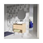 Abitare - meuble de salle de bain sur pied 80 cm ch�ne sabl� avec vasque � poser - cambridge - ch�ne ...