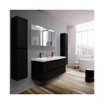 Meuble de salle de bain suspendu 140 cm en bois noir satin� avec vasque int�gr�e - nova - 140 cm standard ...