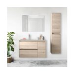Abitare - meuble de salle de bain suspendu 85 cm en bois naturel avec vasque en porcelaine - nova - avec ...