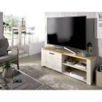Abitare - meuble tv 130x40x49 cm chne blanchi et chne clair avec une porte et deux compartiments - ...