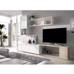 Abitare - meuble tv mural 230 cm blanc brillant et chne naturel - ribe