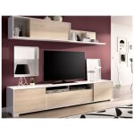 Abitare - meuble tv mural 200 cm blanc brillant et chne naturel - marsiglia