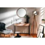 Table console 100x35 cm ch�ne artisanal et gris anthracite avec deux tiroirs - lentini