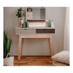 Table console 110x35 cm effet bois avec deux tiroirs gris clair et gris anthracite - cervia