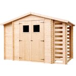 Abri de jardin en bois et range bches extrieur avec sol trait - extrieur i206xl328xh218 cm / 3, 53 ...