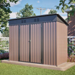 Abri de jardin en m�tal galvanis� 242x126x182 cm marron avec cadre de fondation, toit inclin�, portes ...