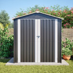Abri de jardin m�tal gris 185. 4x142. 3 cm, ventil�, porte verrouillable, fondation incluse