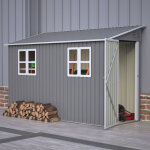 Abri de jardin m�tal robuste 4x10 ft avec kit de sol, toit monopente, double porte ouvrable gauche / ...