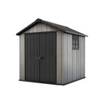 Abri de jardin oakland 757 r�sine, double porte, texture bois, gris - 4, 5 m� - 230x223. 8x242 cm keter ...