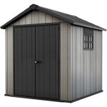 Abri de jardin oakland 757 r�sine, double porte, texture bois, gris - 4, 5 m� - 230x223. 8x242 cm keter ...