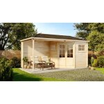 Abri de jardin pentagonal avec extension franz - 28 pinie imprgn, 28 mm paisseur paroi 525 x 275 cm ...