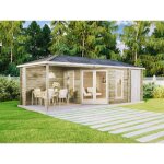 Alpholz - abri de jardin pentagonal liwa avec annexe naturel , 28 mm paisseur paroi 714 x 302 cm