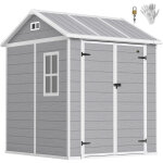 Abri de jardin en plastique, cabane de jardin avec fen�tre et porte verrouillable, gris