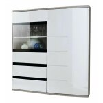 Ac - deco - commode avec porte vitre - ontario i - l 100 cm x p 36 cm x h 165 cm - blanc et gris - livraison ...