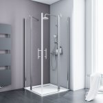Acc�s d'angle droit avec portes de douche battantes, verre 5 mm anticalcaire, profil� aspect chrom�, ...