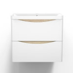 Acezanble 590(l)x345(w)x540(h)mm meuble naturel et blanc, meuble de salle de bain avec vasque, 2 tiroirs ...