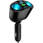 Adaptateur allume - cigare 2 prises avec voltmtre led, double port usb qc3. 0 type - c 66 w pd, chargeur ...
