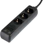 Adaptateurs et prises 3 voies rallonge usb ip20 noir cble de 1, 5 m