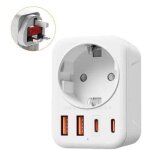 Adaptateur prise anglaise type g, avec 2 usb a & 2 usb c, fr 2 broches vers gb 3 broches pour irlande ...