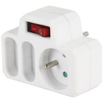 Adapteur fiche multiprise triplite avec interrupteur, 3 prise (1x16a, 2x6a), blanc