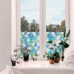 Adh�sif d�coratif pour vitre fleurs mad�re 200 x 45cm bleu, vert