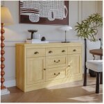 Adwolt buffet bahut bois 2 portes 5 tiroirs 135x40x80cm ? finition bois naturel, style contemporain
