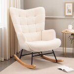 Adwolt fauteuil � bascule, rocking chair velours teddy, fauteuil de relaxation, bois massif et cadre ...