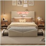Adwolt lit 140x190 cm 2 places velours avec led, sommier inclus et 4 tiroirs, t�te de lit rangement