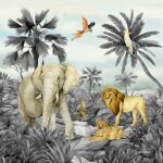 Coussin - les animaux de la jungle elephant, lion, perroquet - noir et blanc - 40x40 cm