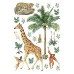 Ag art - stickers animaux de la jungle : girafe, singe et oiseaux - 1 planche 30x30cm